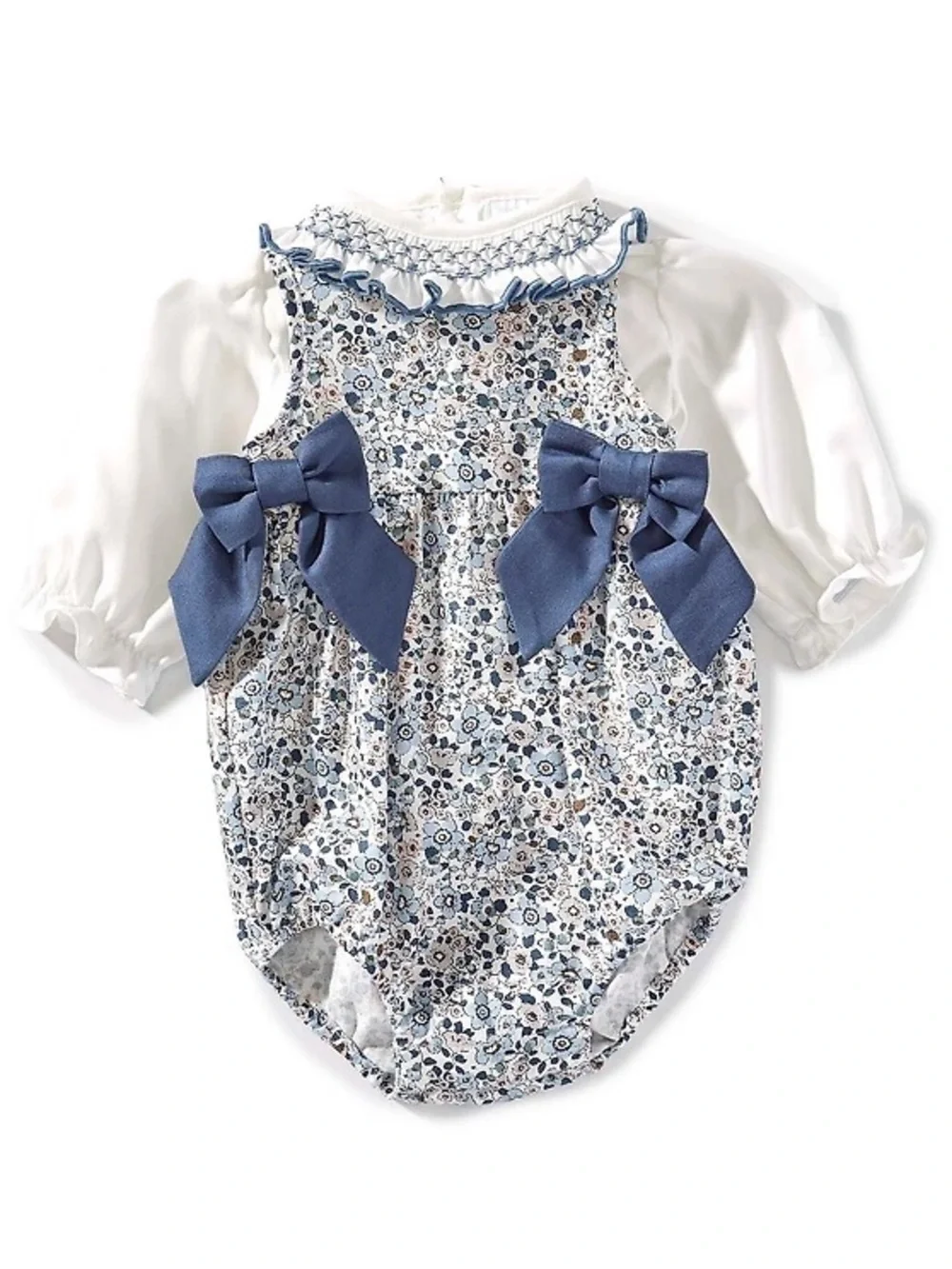 NWT Edgehill Collection Baby Girls Side-Tie Floral Bubble & Long Sleeve Top Set